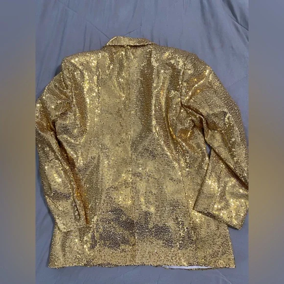 Gold Sequined Women's Pantsuit Jacket Pants Size Large NWT Fully Lined - Picture 9 of 16